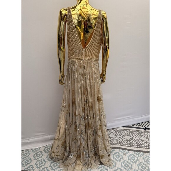 Mac Duggal Sequin Floral Beaded Sleeveless A-Line Gown Size 12 - Picture 4 of 13